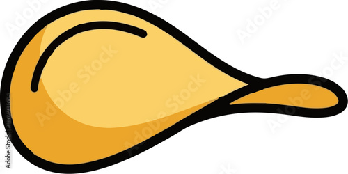 A simple, bold illustration of a golden potato chip with a curved shape