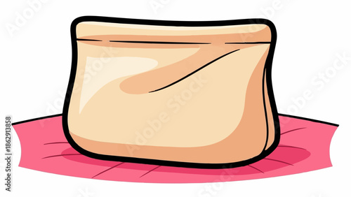 A soft, light-brown object with a folded surface rests on a pink, crumpled fabric