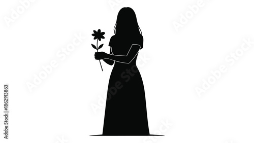 Silhouette of a woman holding a flower a minimalist artistic representation