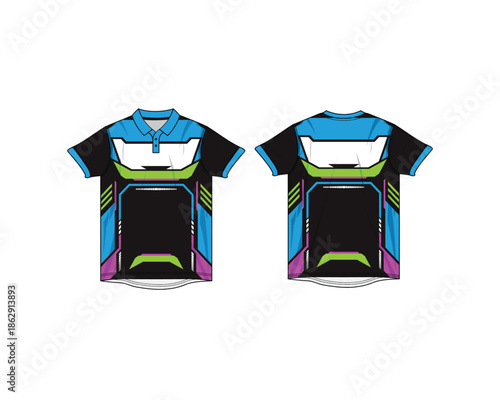 Colorful racing jersey mockup with sporty look. Perfect for motorsport branding and team apparel presentation.