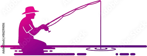 A silhouetted angler, wearing a hat, casts a line into water, with ripples