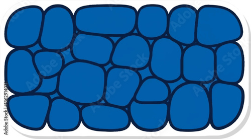 Abstract pattern of rounded blue shapes outlined in dark blue, arranged like a cobblestone or cellular structure