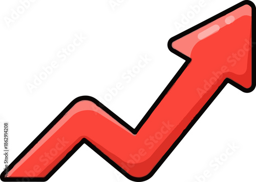 A stylized red arrow with a zig-zag pattern indicates upward momentum and progress