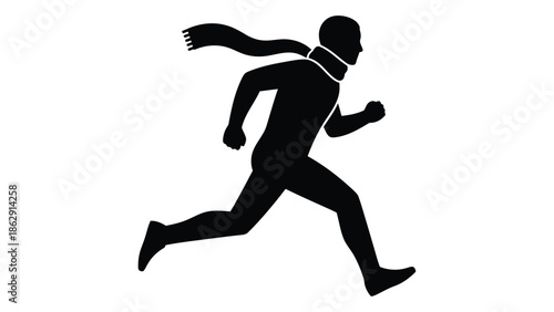 Silhouette of a person running in winter clothing scarf visible