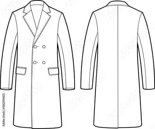 Fashion technical flat sketch of women's pleated A-line skirt featuring an extended button tab waistband and flared silhouette, front and back.