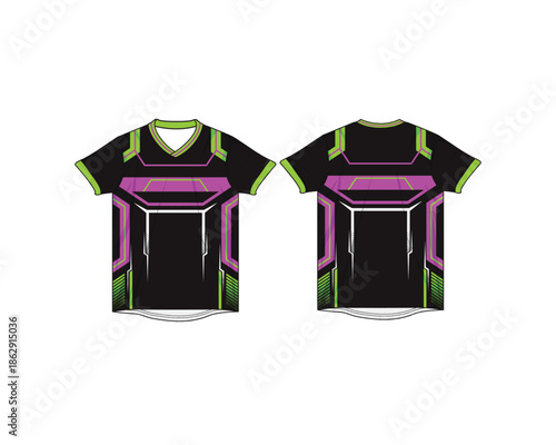 Modern racing jersey mockup featuring bold color accents and clean layout. Includes front and back views for motorsport apparel presentation.