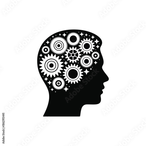 Human Silhouette With Brain Gears