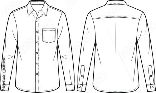 Technical fashion sketch of quarter zip sweatshirt vector illustration front and back view outline clothing template for design and mockup