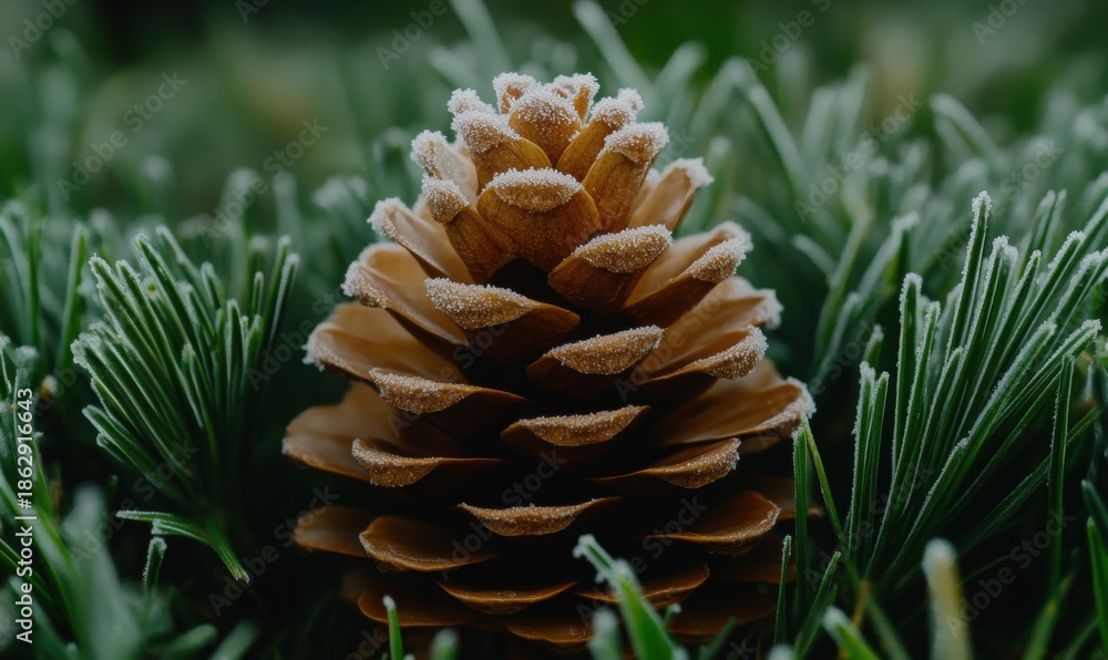Fototapeta premium Close up of pine cone among needles in natural outdoor environment