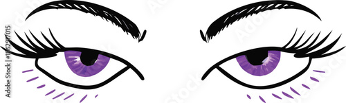 A pair of strikingly beautiful purple eyes with long lashes are shown