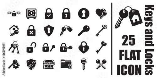 Keys and locks black flat security icon set 