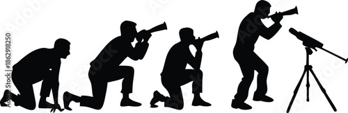Evolution of a marksman depicted through silhouettes using weaponry and equipment high quality