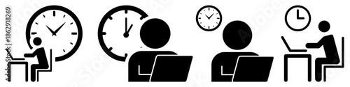 Set of working time icon vector for office schedules. Ideal for business hours, shifts, productivity tracking, nine to five, and time management.