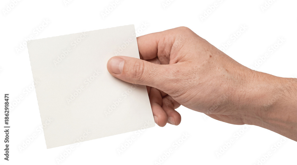 Obraz premium Hand Holding Blank White Square Paper Card Isolated on White Background