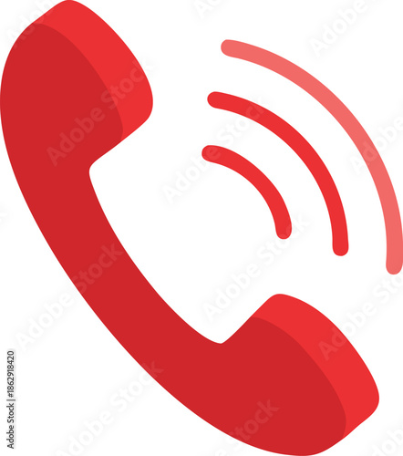A vibrant red telephone receiver icon with sound waves emanating from it