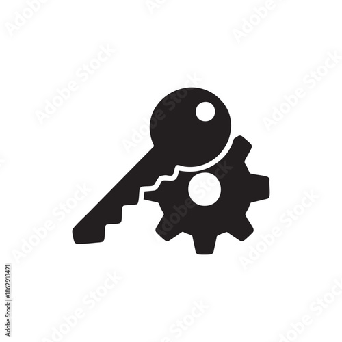 Black and white vector key and gear icon security and settings concept