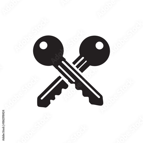 Black and white crossed keys icon simple security key symbol vector illustration