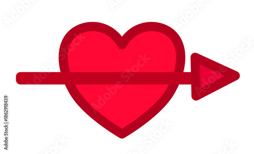 A red heart pierced by an arrow on a white background, symbolizing love and passion