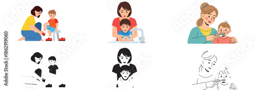 Gondola rides with happy people in mountain scenery