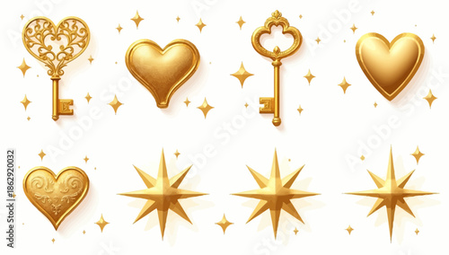 Luxury Gold Heart Key and Stars Set