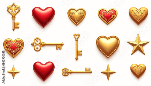 Classic Golden Keys and Red Heart Collection