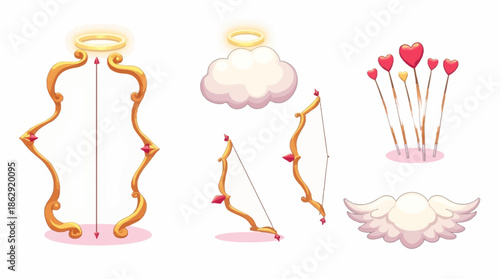 Heavenly Cupid Bow and Arrow Illustration Set