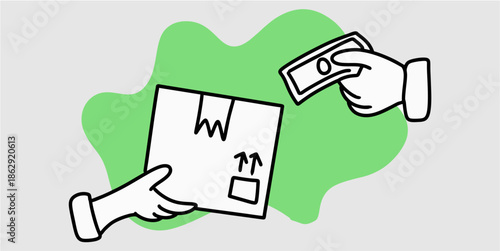 Illustration hand payment the package vector for delivery. Ideal for cash on delivery, courier services, receiving boxes, and shipping transactions.