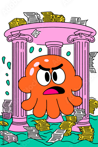Angry Octopus in a Ruined Temple Setting