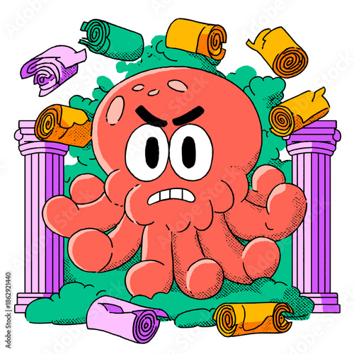 Angry Octopus in a Ruined Temple Setting