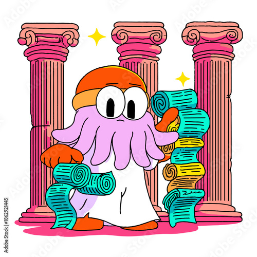 Angry Octopus in a Ruined Temple Setting