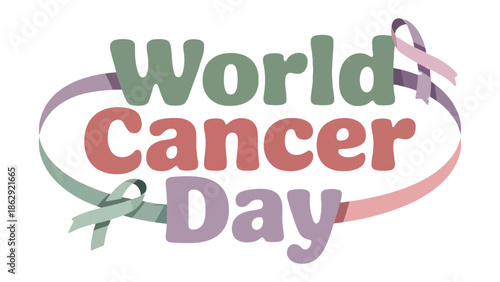 World Cancer Day: A vibrant illustration promoting awareness and support for the annual World Cancer Day, adorned with stylized ribbons symbolizing the fight against cancer.