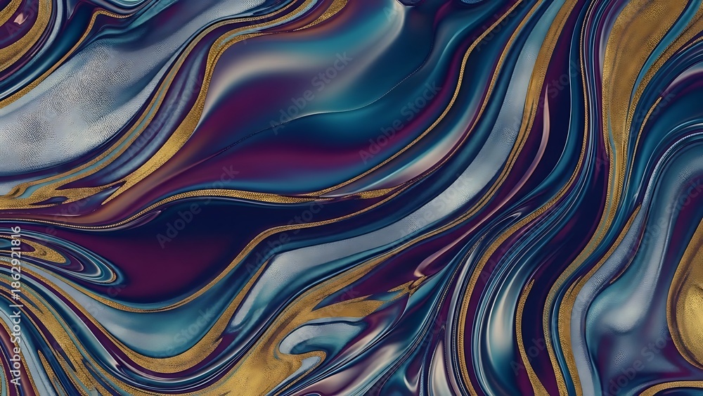 Obraz premium Luxurious Abstract Marble Swirls with Gold Veins Elegant Blue Purple Fluid Texture Pattern