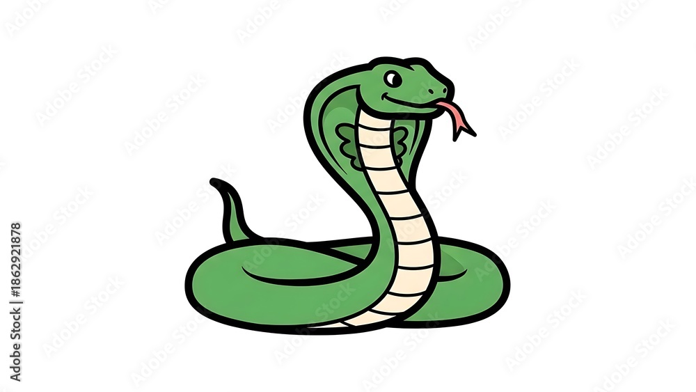 Naklejka premium Green Cartoon Snake Illustration on White.