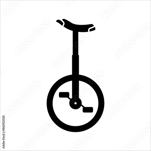Minimal unicycle bicycle icon isolated on white background, single wheel bike illustration, balance training sport equipment symbol for circus performance design