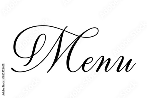 Menu - 「メニューMenu」の文字の、筆記体のおしゃれなロゴマーク
