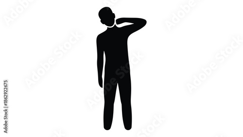 Silhouette of a person stretching or exercising with arm raised overhead