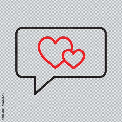 Romantic Speech Bubble Vector Icon Illustration Featuring Two Red Interlocking Hearts for Valentine's Day Text Message and Communication.