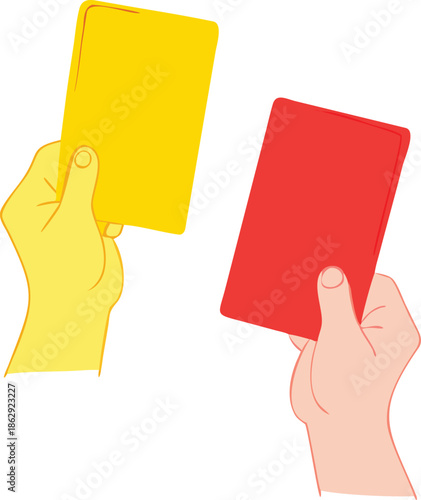 Illustration showing a yellow card and a red card being held up