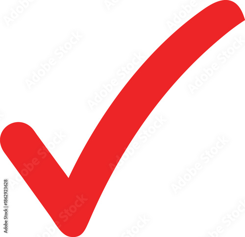 A simple red check mark icon representing confirmation and positive affirmation high quality