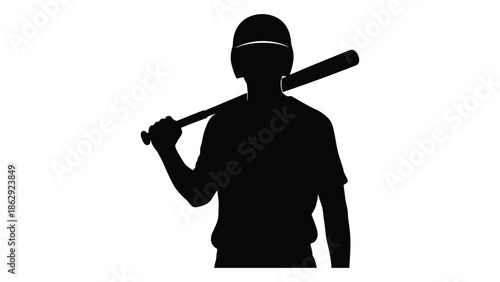 Silhouette of a baseball player carrying a bat on his shoulder