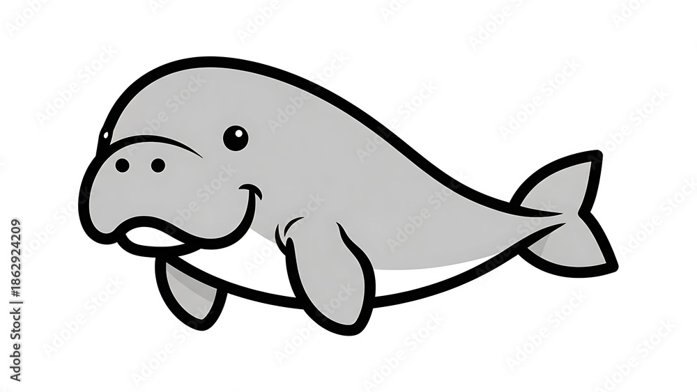 Obraz premium Cartoon Manatee Illustration Simple Design.