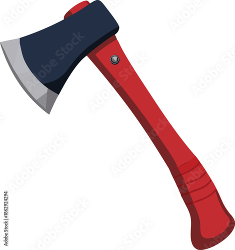 A cartoon depiction of a red handled axe with a silver blade