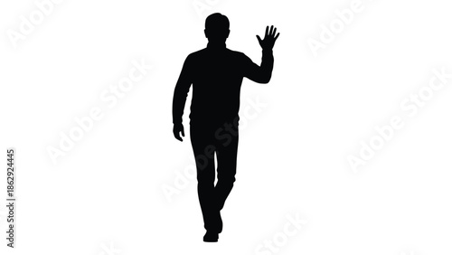 Silhouette of a man waving his hand a simple black and white image