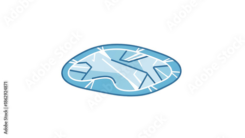 A stylized illustration features a rounded, pale-blue shape with a contrasting white outline. Internal lines create fractured segments