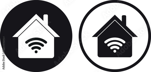 Home wifi icon set in two styles . Smart home icon . Wifi signal inside house icon . Vector illustration