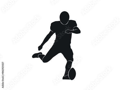 Silhouette of an American Football Player in Action Running with the Ball