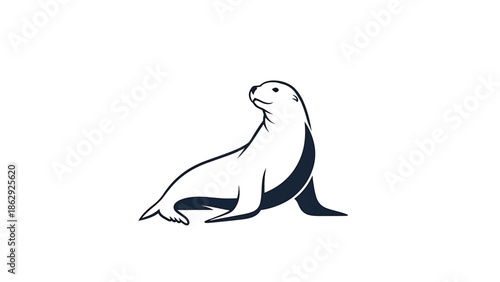 A stylized illustration of a marine mammal resting. It is a simplified, monochromatic silhouette on a white background. It gazes upwards