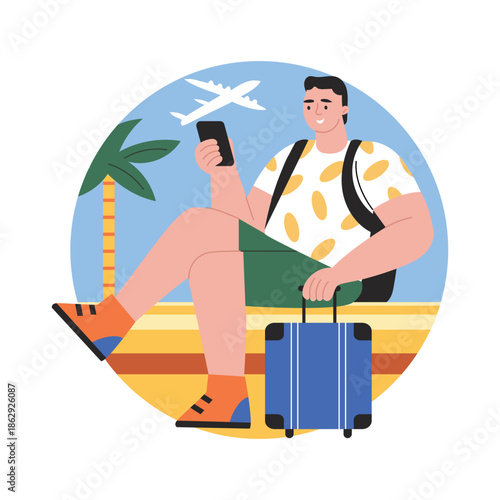 Airport Waiting flat vector character concept illustration. 