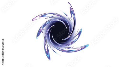 A swirling, abstract design featuring a central dark vortex surrounded by curved, colorful streaks. The composition is dynamic and eye-catching