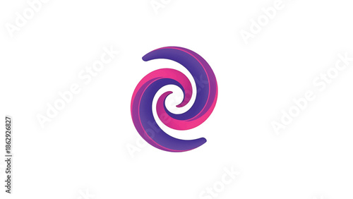 A stylized swirl is depicted in shades of purple and pink on a white background. It's an abstract design, visually dynamic